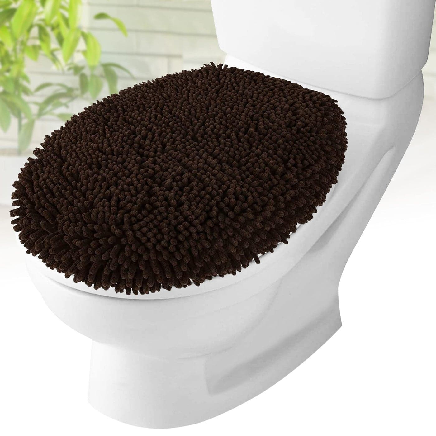 Toilet Lid Cover Brown Plush Microfiber Oval Toilet Seat Covers for Bathroom Machine Washable Elongated Toilet Cover Seat Stretches up to 21x19