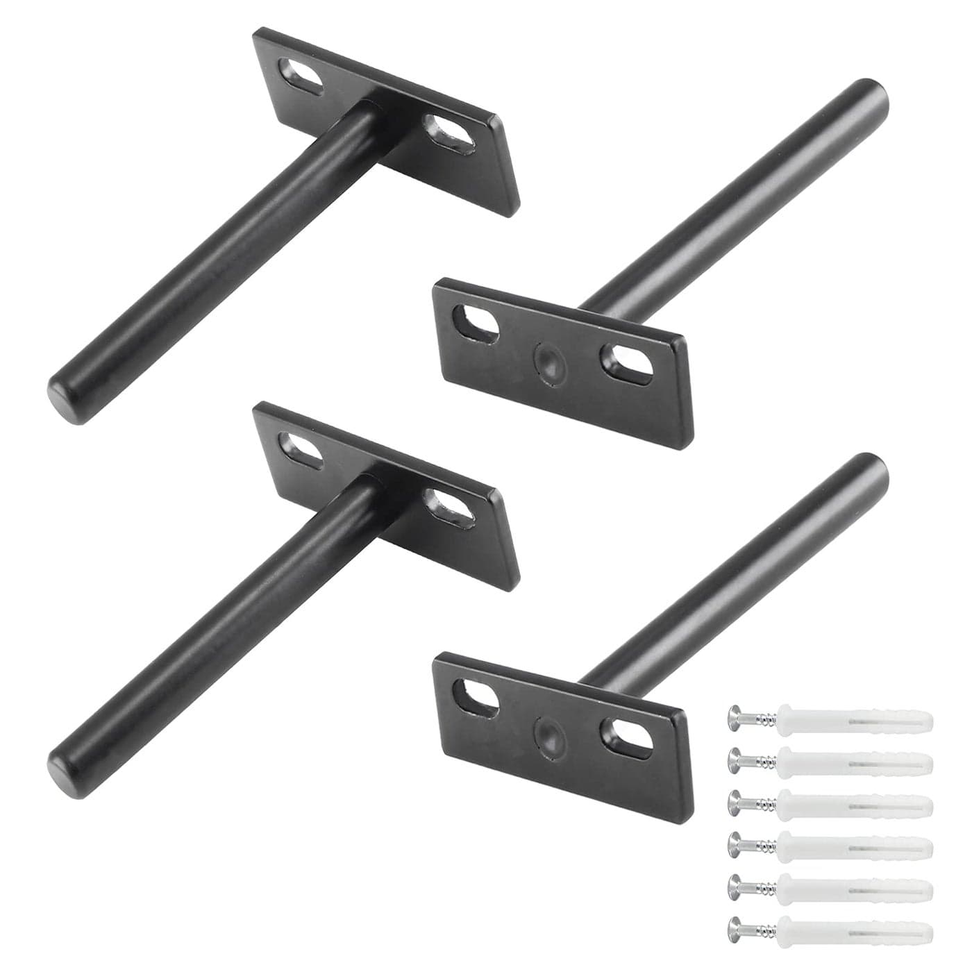 Luomorgo 4 Pcs Floating Shelf Bracket 4 Inch Shelf Brackets Heavy Duty Black Blind Shelf Support Bracket Hidden Wall Mounted Shelf Brackets with Screws Wall Plugs