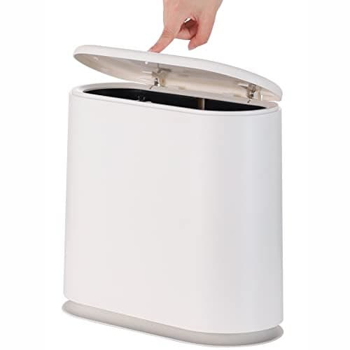 White Slim Bathroom Trash Can with Press Top Lid12 Liter Small Thin Garbage Can317 Gallon Narrow Dog Proof Plastic Waste Basket and Covered Wastebasket for RoomBedroomKitchenToiletOfficeDorm