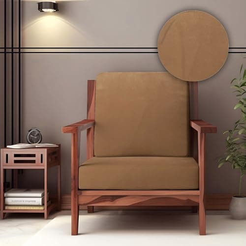 Decorian Soft Velvet Stretchable Printed Solid Sofa Slipcovers, Wooden Sofa Seat Cover, Sofa Back Cushion Covers (Pack of 4, Velvet Dark Camel)