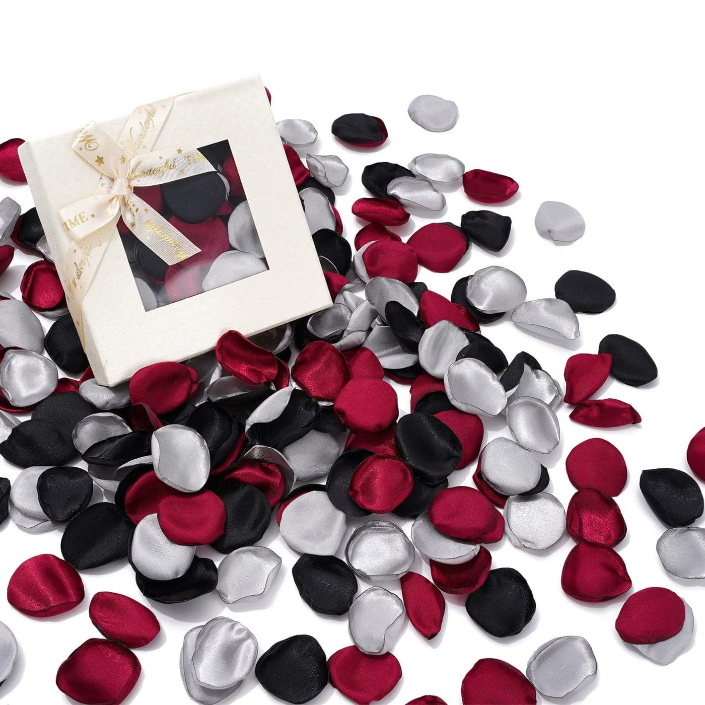 Whaline 300Pcs Silk Rose Petals with Box Burgundy Black Silver Artificial Flower Petals for Bridal Shower Wedding Aisle Table Centerpieces Reception Tables Romantic Night Decoration