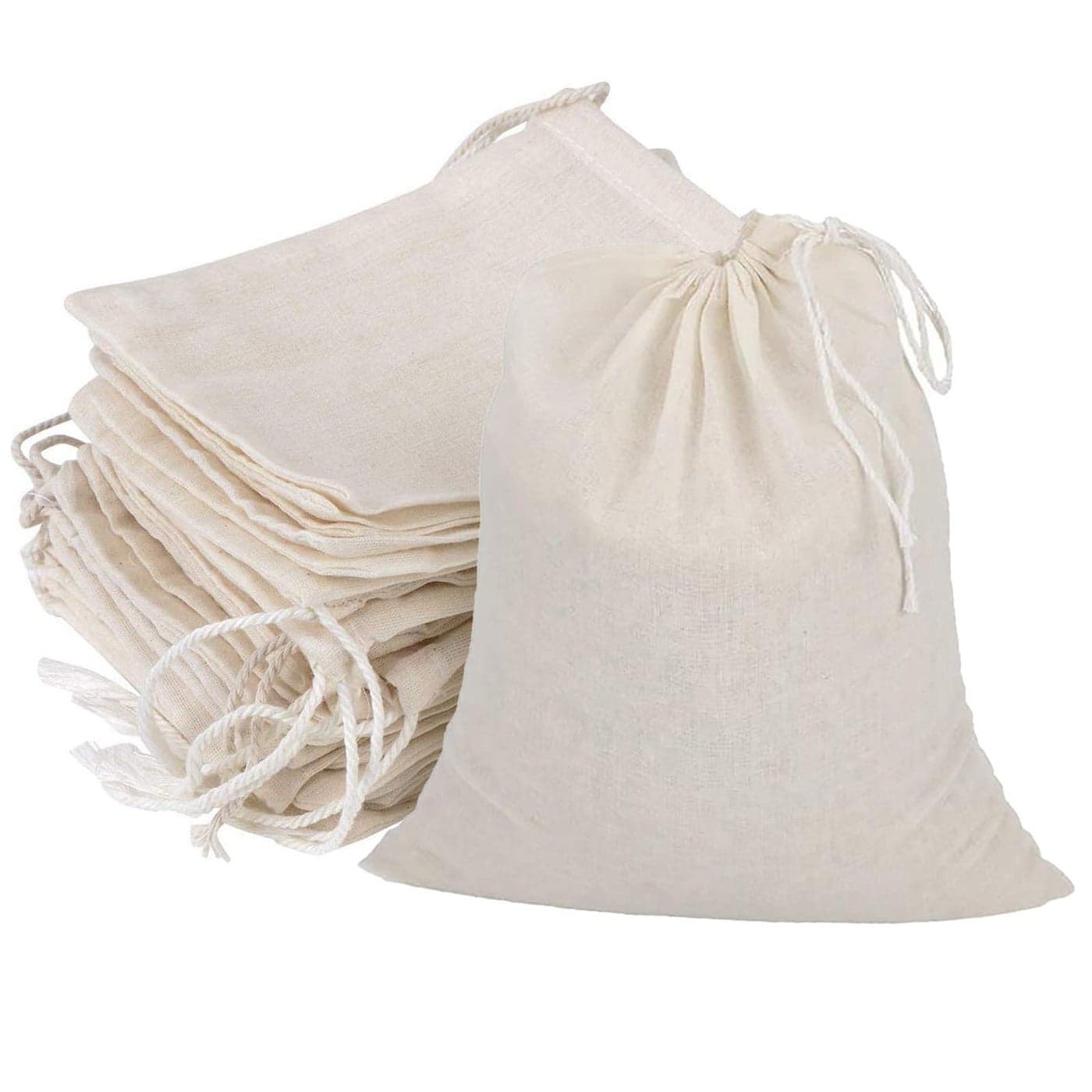 GIYOMI 20 Pcs Muslin Drawstring Bags Natural Unbleached Cotton Straining Bags for Herbs Cheese Coffee Tea Soup Broth Spices 8 x 10 inches