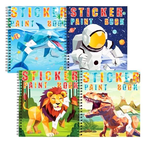 homicozy 4PCS Sticker Paint Books for Kids Ages 410Dinosaur Astronaut Ocean Animals Designs Paint By StickersSticker By NumbersParty Birthday Gifts for Boys 410Create 40 Pictures At a Time