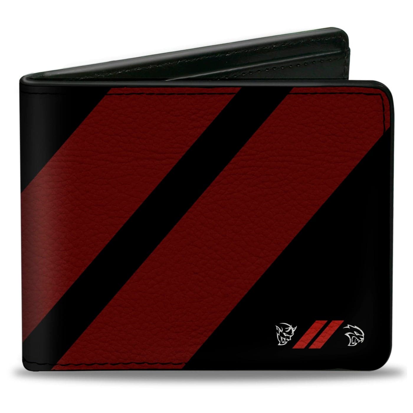 Buckle-Down Men's Dodge Wallet, Bifold, Rhombus Stripe Demon Hellcat Icon Black Red White, Vegan Leather, 4.0" x 3.5"