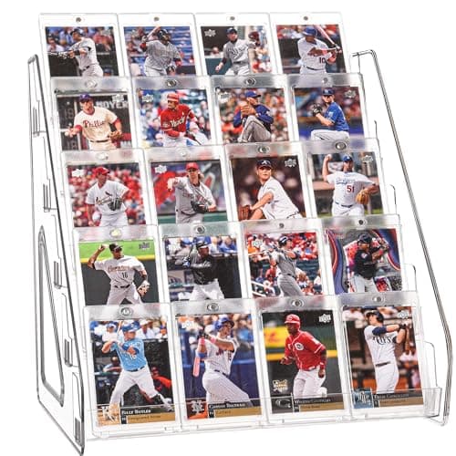 CELSOL 2 Pack Elevated 5 Tier Clear Acrylic Card Display Stand for Trading Cards Sports Cards Greeting Cards Stickers Slanted Holder for PSA Slabs Vendors Collectors Retail 5 Tier 2 Pack