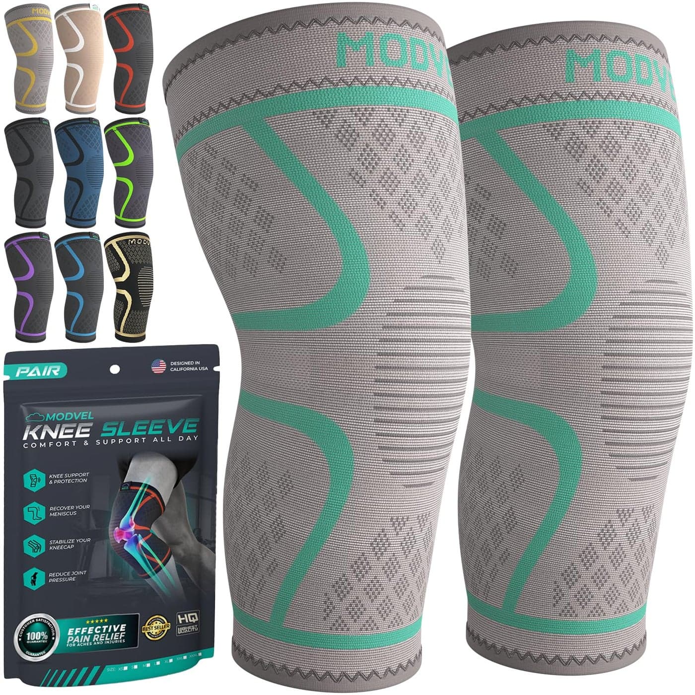 Modvel Compression Knee Brace for Women Men 2Pack Knee Brace for Running Knee Pain Knee Support Compression Sleeve Workout Sports Knee Braces for Meniscus Tear ACL Arthritis Pain Relief