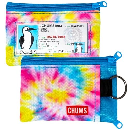 Chums Surfshorts Wallet - Lightweight Slim Wallet with RFID Blocking Card & Clear ID Window - Zippered, Water Resistant w/Key Ring (Pink/Blue Swirl)