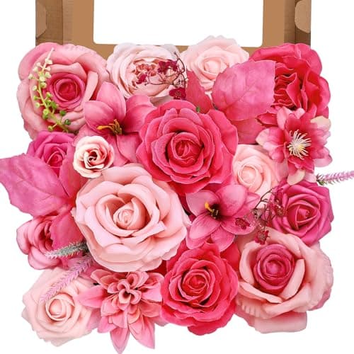 Faylifeway Artificial Flowers, Silk Hot Pink Flowers for DIY Wedding Bridal Bouquets, Fake Cake Flowers for Centerpieces,Baby Shower, Table Arrangement, Home Party Decorations