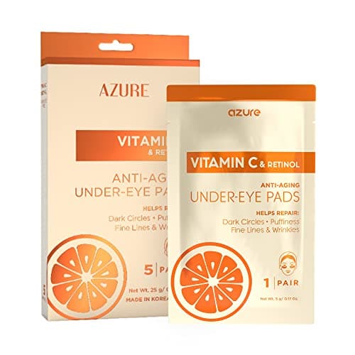 Azure Cosmetics Vitamin C Under Eye Pads Anti Aging Lifting Moisturizing Eye Mask Patches Reduces Fine Lines Wrinkles Dark Circles Puffiness Skin Care Made in Korea 5 Pairs
