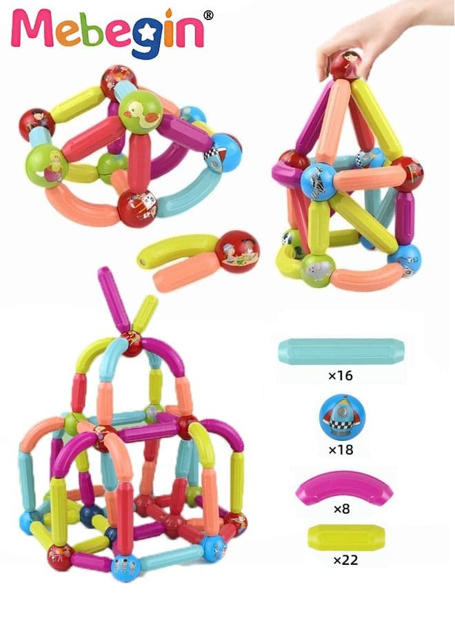 64 Piece Magnetic Ball and Rods Set, Magnetic Building Toys, Colorful DIY Building Blocks Sticks, Kids Building Sticks-3D Stacking Construction Toys, Creative Educational Construction Toy, Perfect Teamwork Toys