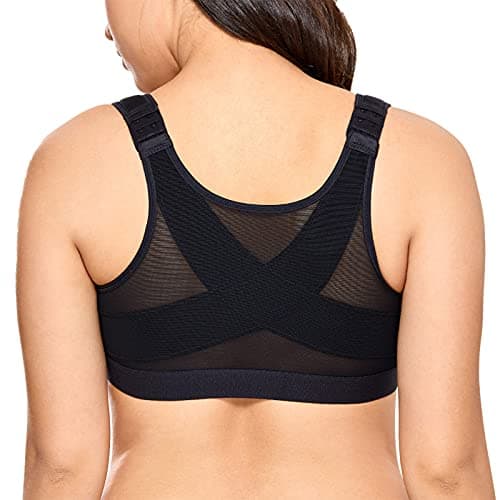 DELIMIRA Women's Full Coverage Front Closure Wire Free Back Support Posture Bra Black 36C
