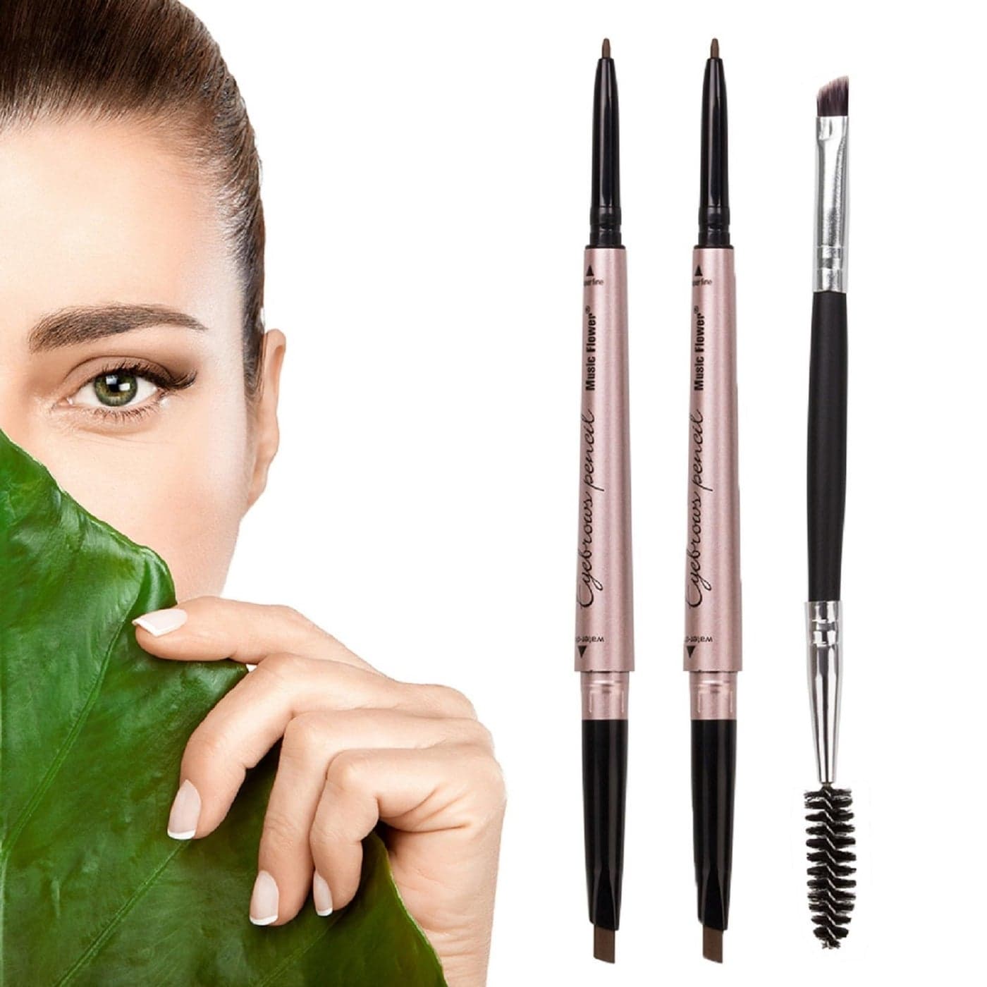 HeyBeauty 2 Pack of Eyebrow Pencil Waterproof Eyebrow Makeup with Dual Ends Professional Brow Kit with Eyebrow Brush Black