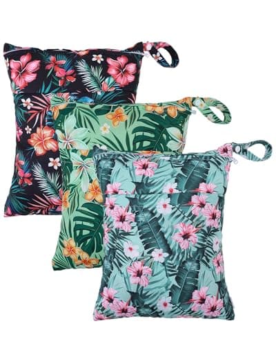 babygoal Wet Bags 3 Pack Waterproof Travel Dry Bags for Baby Diapers Beach Pool Gym Swimsuits Food Storage and Wet ClothesHawaii Flower Design