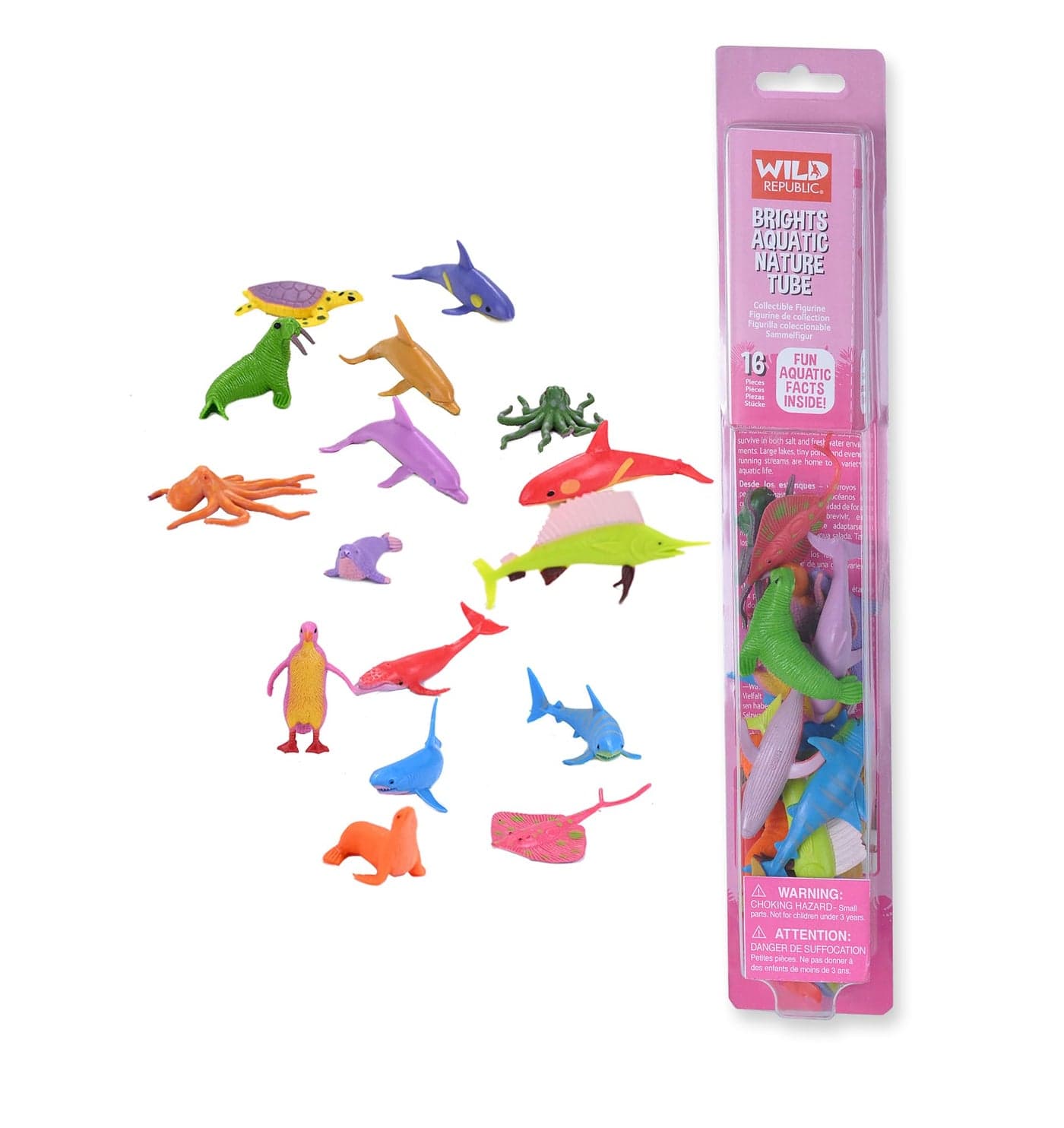 Wild Republic Bright Aquatic Animals, Nature Tube, Ocean Toys, Vibrant Colors, Fantasy Figures, Kids Gifts, 16 Piece Set