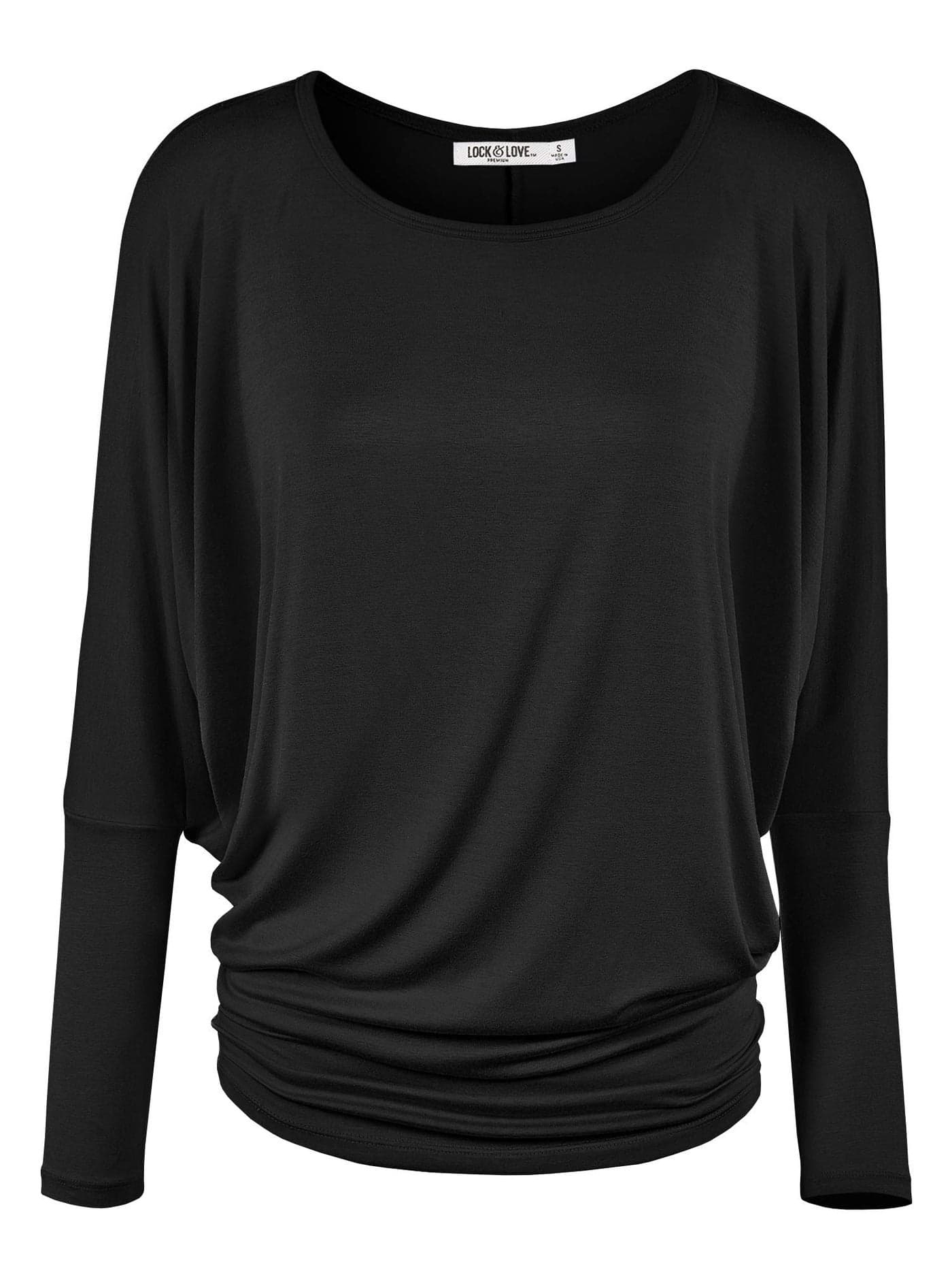 LL WT826 Women's Casual Flowy Draped Long Sleeve Batwing Dolman Top – Soft & Comfortable Loose Fit Pullover L Black