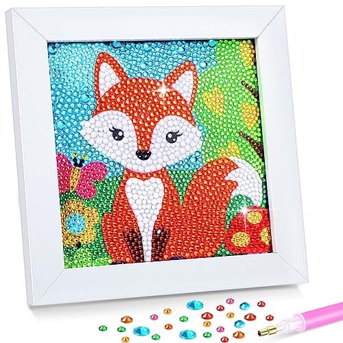 SATINIOR Fox Diamond Painting Kit for Kids 71 x 71 Inch Wooden Frame Fox Themed Diamond Crafts DIY 5d Painting Art Paint Gifts for Christmas Xmas Winter Beginners Girls Boys Birthday Gifts Decor