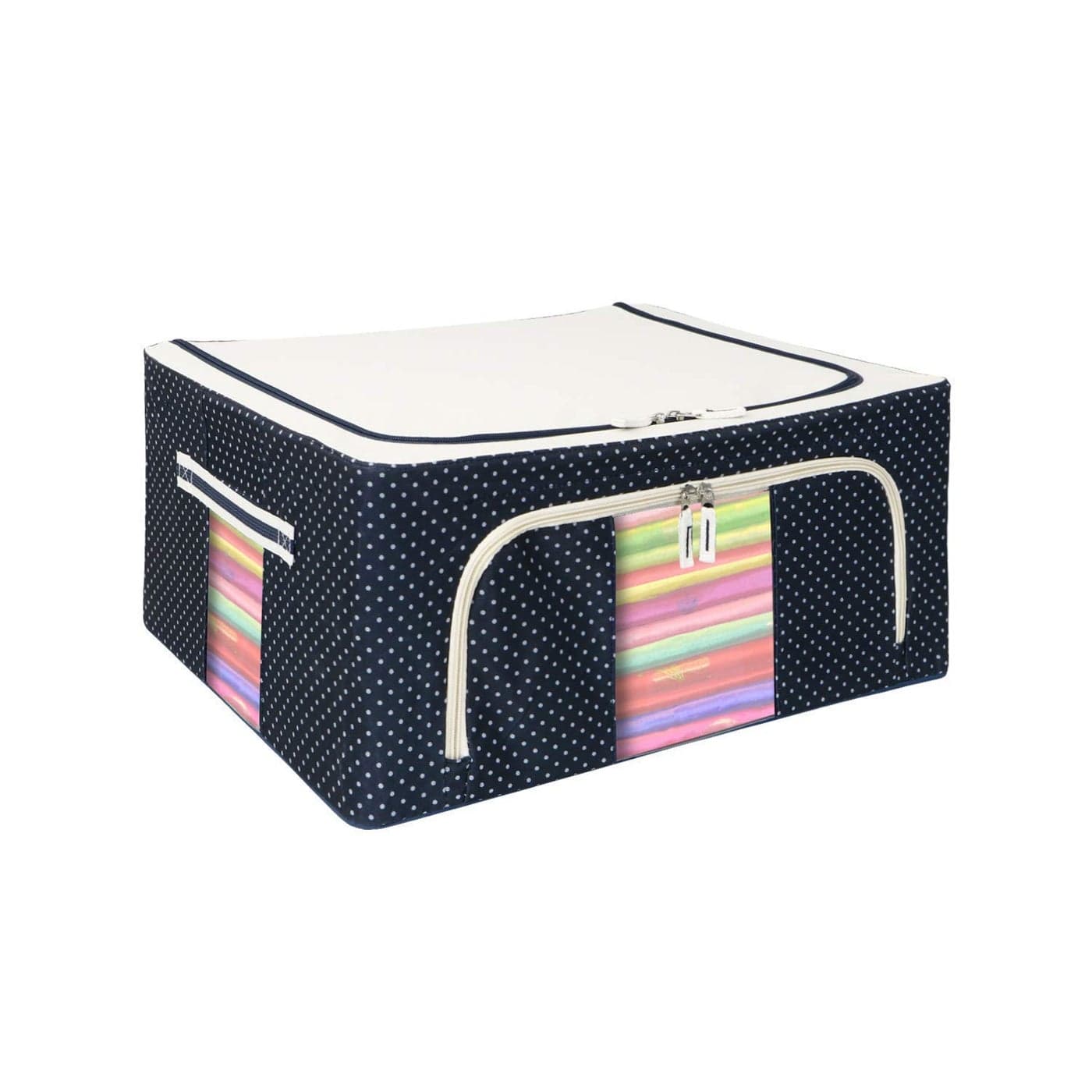 AKSHAR4U Double Opening Zipped Storage Organiser Bag with Window Folding Bag Under Bed Closet Wardrobe BoxMuticolorDesigns 66 LTR 1 Piece