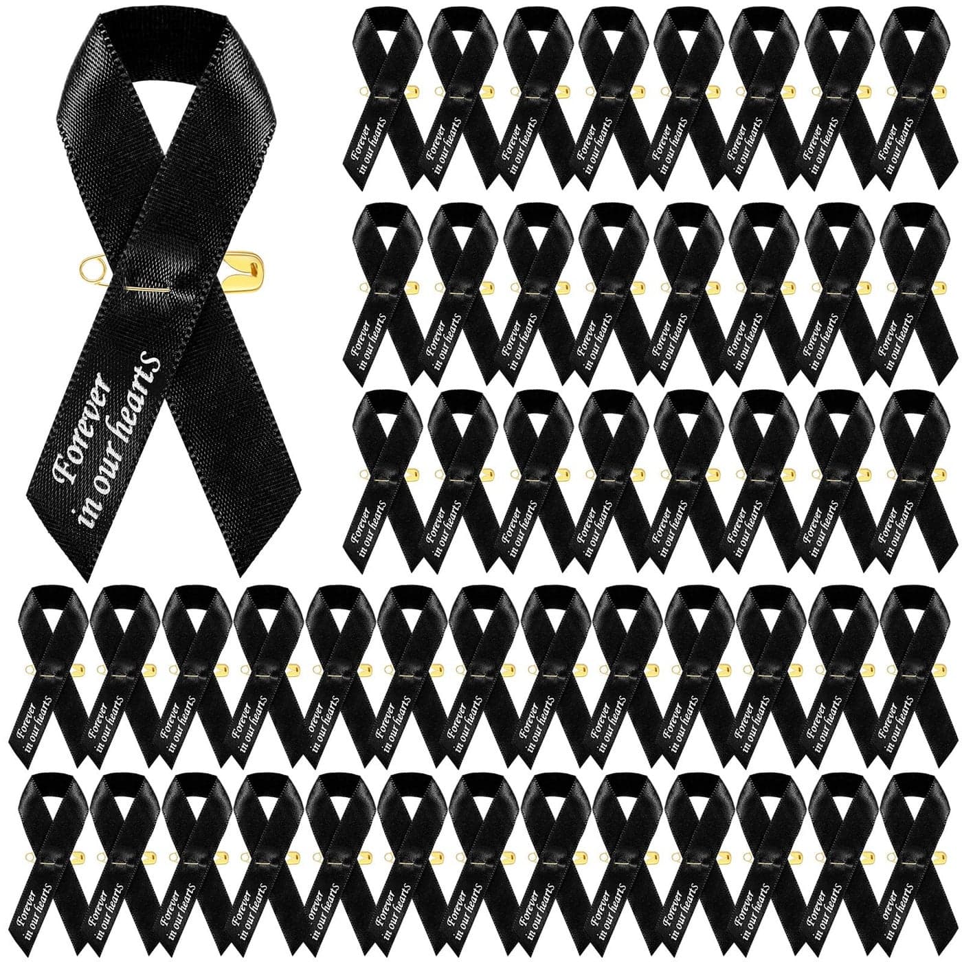 50 Pcs Funeral Ribbons Memorial Ribbon Funeral Pins Classic Memorial Service Respect Meditation Personalized Ribbon Bow with Safety Pins for Mourning Remembrance Day Funeral Event Black