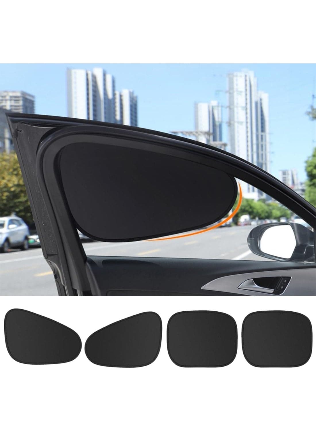 4 PCS Car Window Shade, Automobile Sunshade Car Sun Blocker Static Suction car Window Sunshade 99% Sun-Blocking Rate Front and Rear Window sunshades