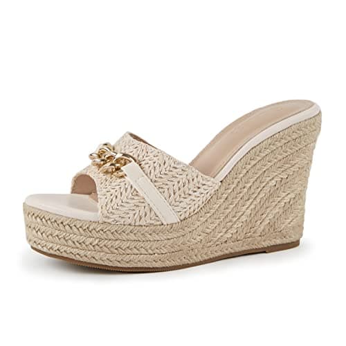 Coutgo Womens Platform Wedge Sandals Espadrille Chain Slip On Summer Slides Backless Open Toe Casual Shoes