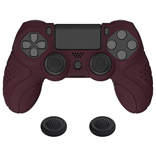 PlayVital Guardian Edition Wine Red Ergonomic Soft Anti-Slip Controller Silicone Case Cover for ps4, Rubber Protector Skin with Joystick Caps for ps4 Slim/Pro Controller