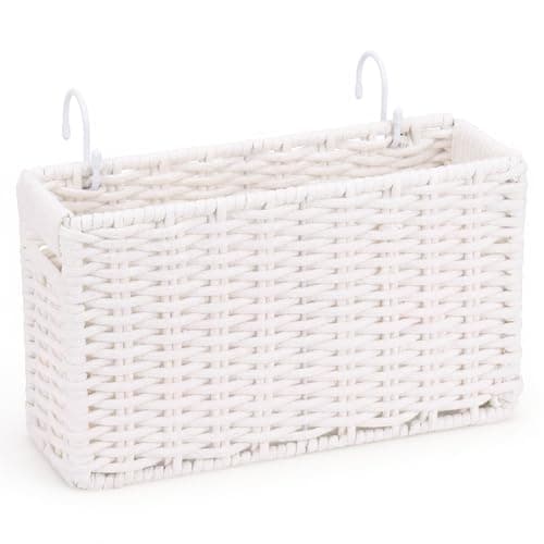 Cotton Rope Woven Bedside Caddy for Dorm Bed, Foldable Bedside Shelf Bunk Bed Accessories, College Dorm Room Essentials Hanging Organizers Storage Basket, Room Decor Magazine File Holder (White)
