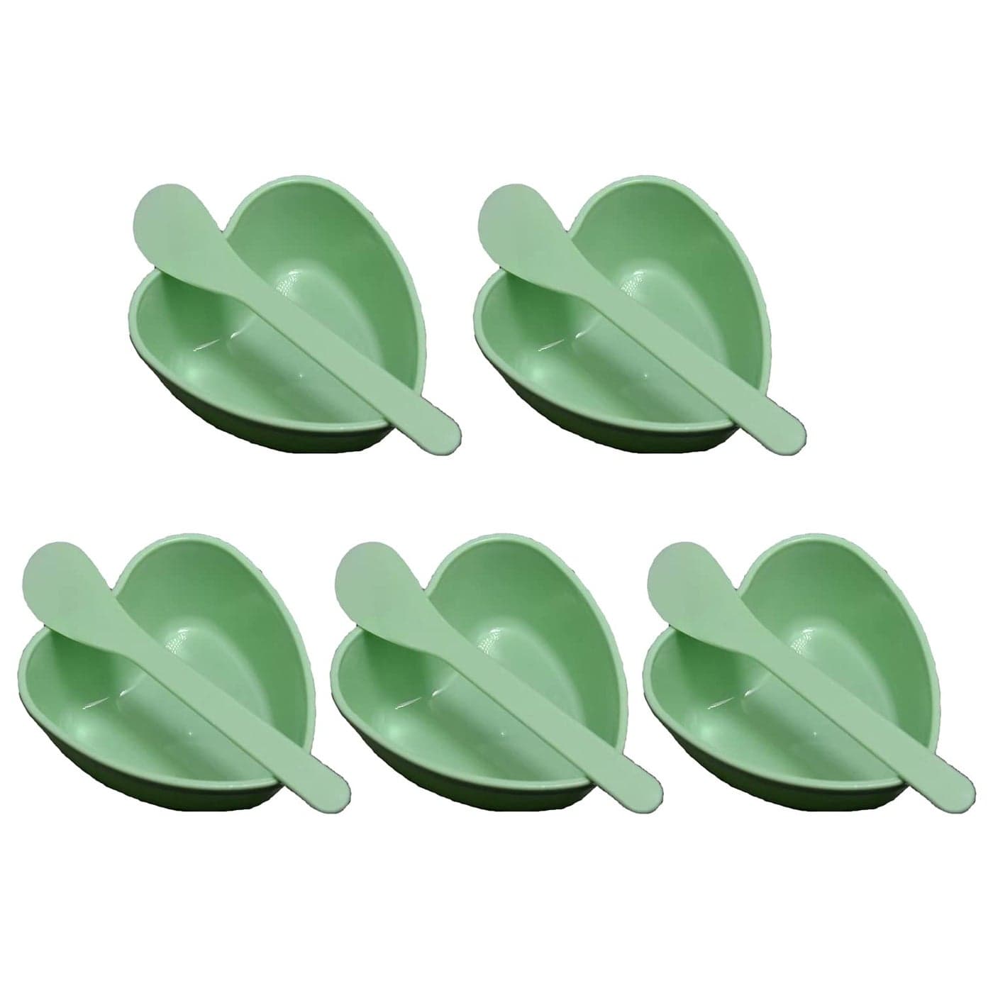 5 Sets Plastic Heart Shaped Facial Mask Mixing Bowl with Stirring Spatula Facemask Bowl Mud Mask Mixing Bowl DIY Skin Care Mixing Tool Kit for Lady Women Home Beauty Salon Use Green