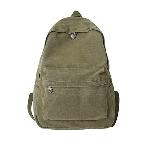 KAOBIO Canvas Backpack for Women Men Vintage Aesthetic Bags Travel Daypack Boho Hippie Grunge Backpack (Sage Green)