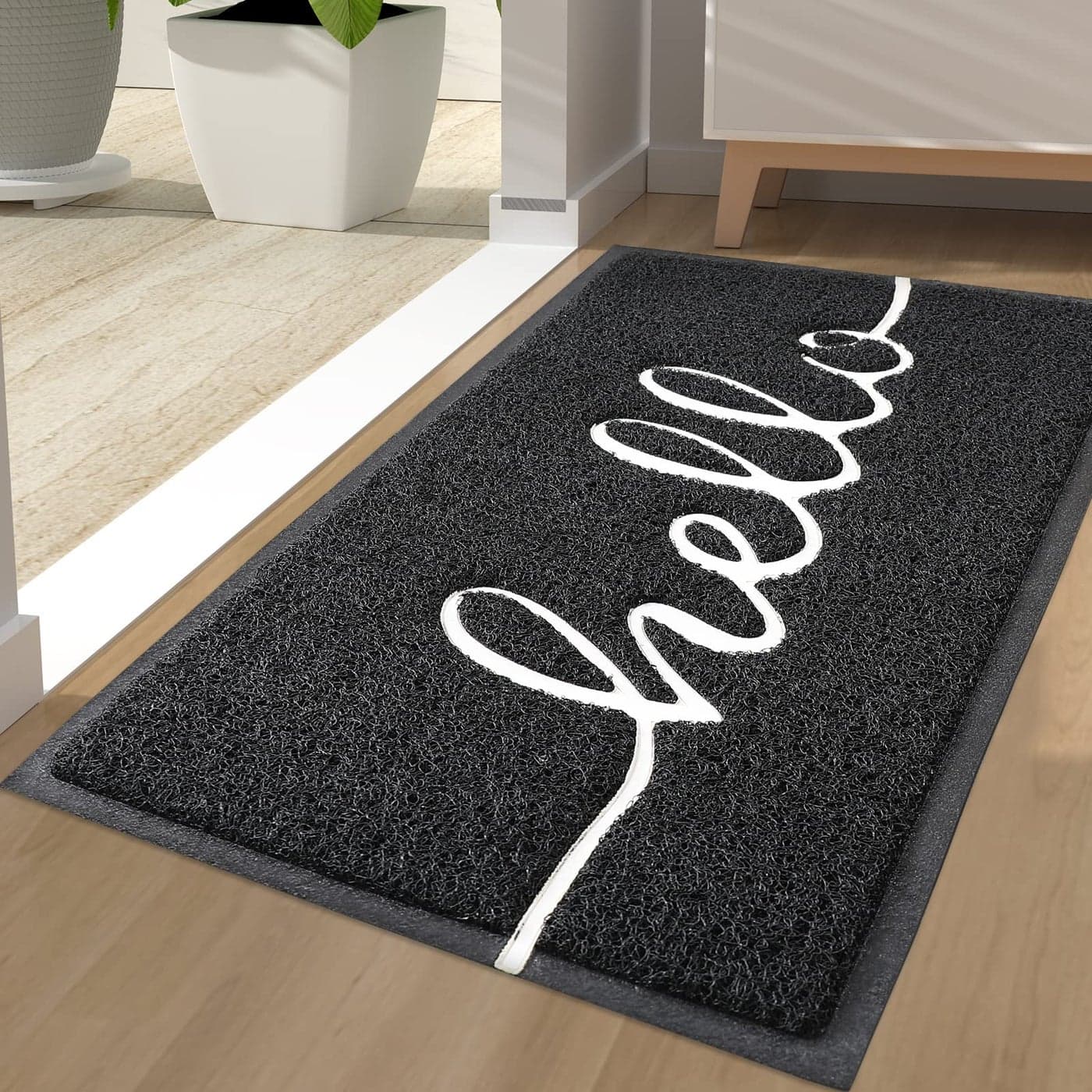 Homaxy Hello Door Mat Dirt Trapper Doormats NonSlip Low Profile Durable Door Mat for Outdoor Indoor Entrance Patio Front Back Door 44 x 76cm Black