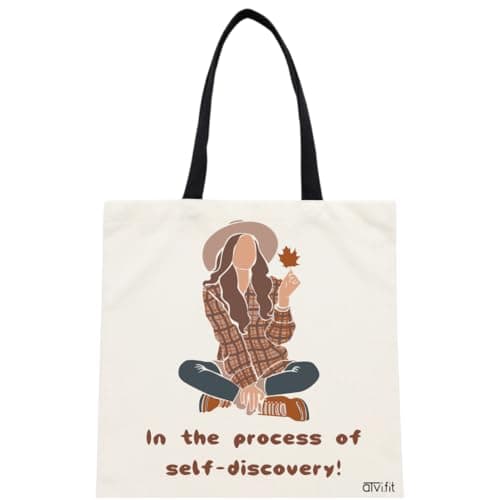 ATVI.FIT Trendy Cotton Close Zip Tote Bags for Women Designs - 15.5"x15" - Perfect for College, Office, Yoga, and Everyday Use (In the Process of Self-Discovery)