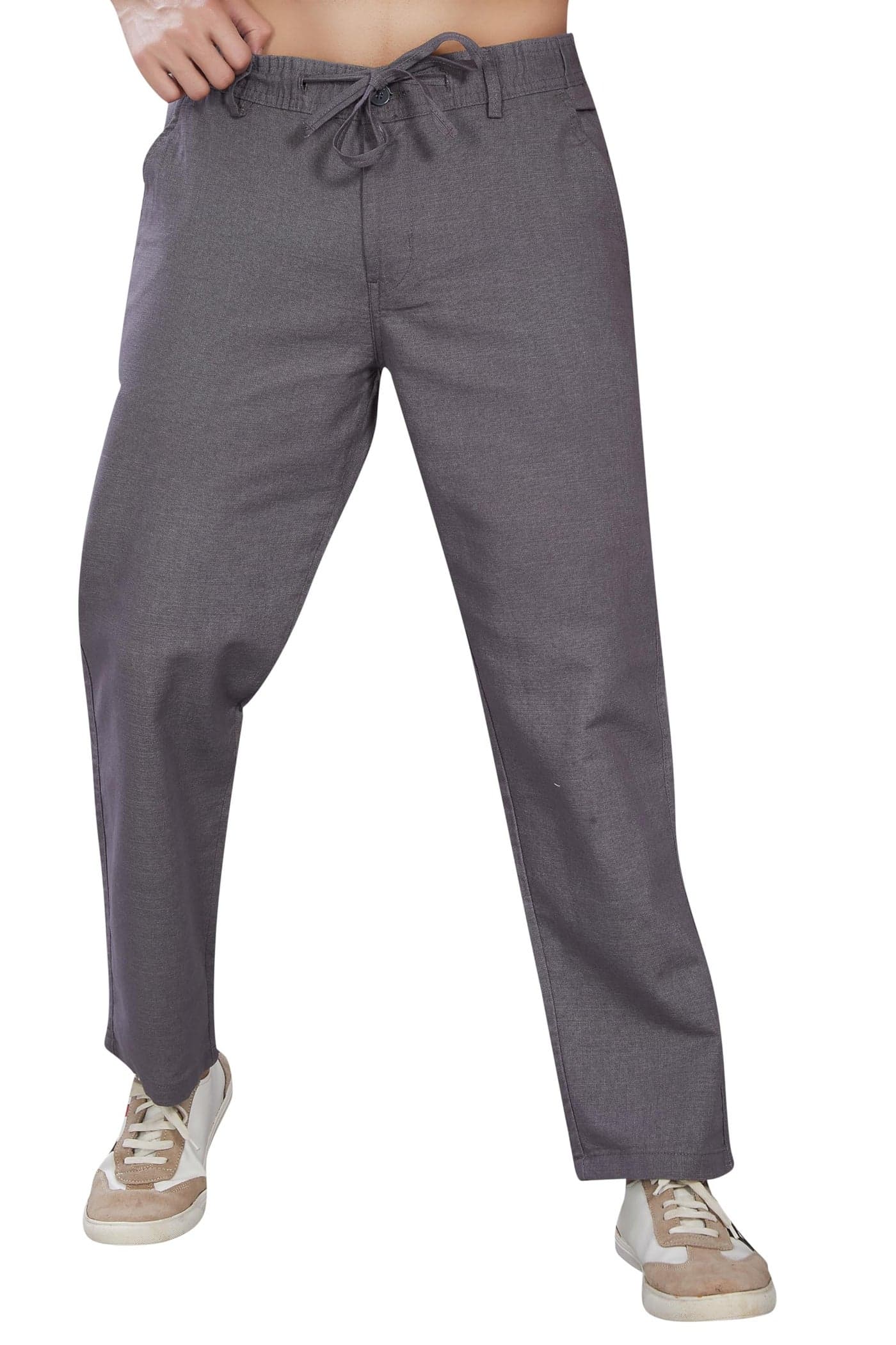 DIVISIVE Men's Relaxed Fit Cotton Linen Blend Trousers (DPT4_36_Dark Grey)