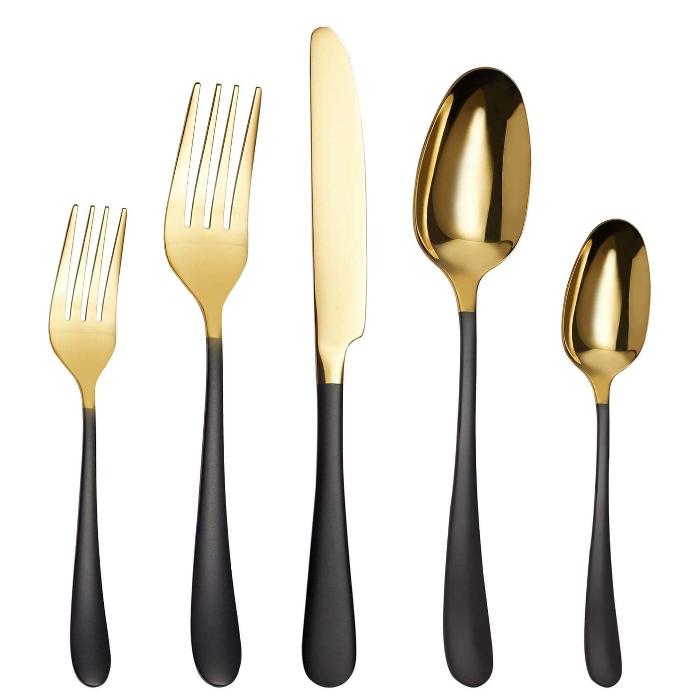 HOFTEN 20Piece Stainless Steel Black and Gold Handle with Golden Mouth Flatware Set