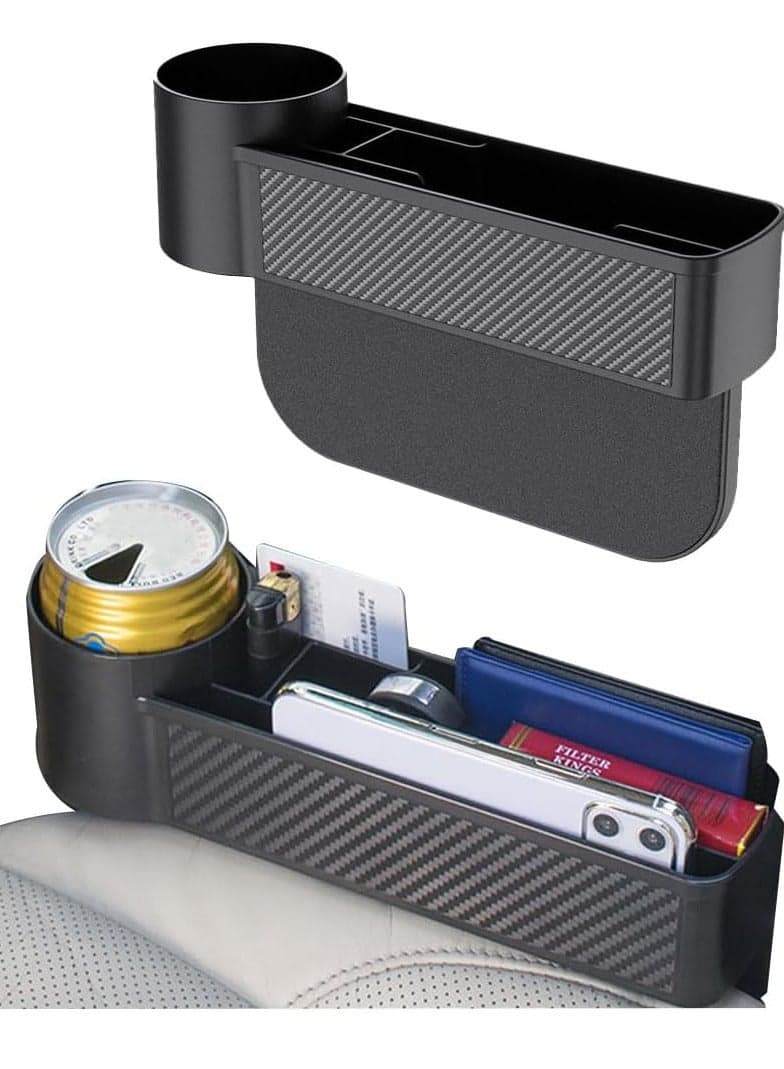 Car Seat Gap Filler, Car Seat Organizer with Cup Holder, Practical Car Seat Storage Box for Car Accessories Interior,Holding Phone, Wallet, Cup 1PC Black