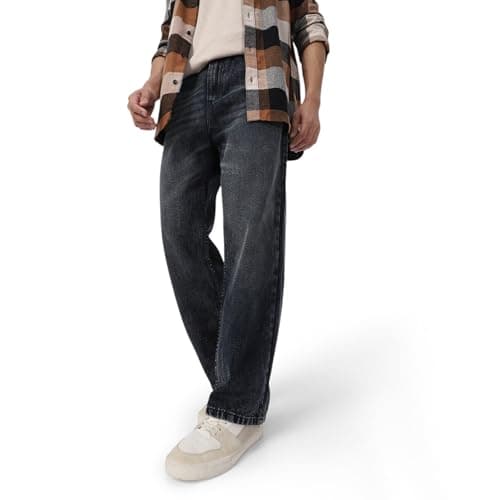 Urbano Fashion Men's Black Loose Baggy Fit Washed Jeans Non-Stretchable (jeanlsvint-black-36)