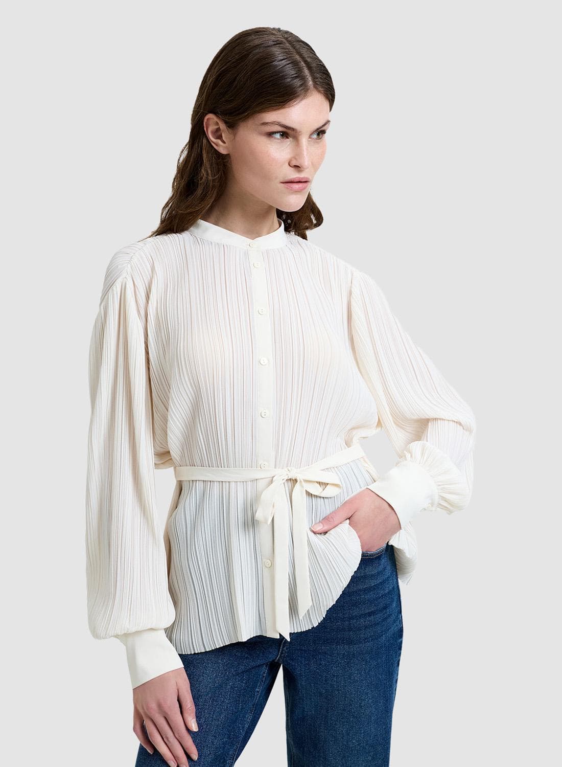Noelle Plisse Military Blouse