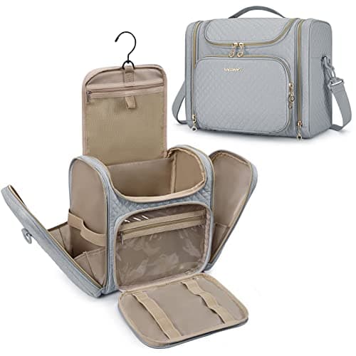 BAGSMART Toiletry Bag for Women Travel Toiletry Bag Waterresistant Cosmetic Makeup Bag Large Capacity Travel Organizer for Full Sized Toiletries and Cosmetics Grey