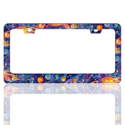 Galaxy Planet License Plate Frame Beautiful Universe Star Stainless Steel License Plate Holder for Front and Rear Car Tags Funny for Car Decoration Accessories with Screws 63 X 122 in for Women Men