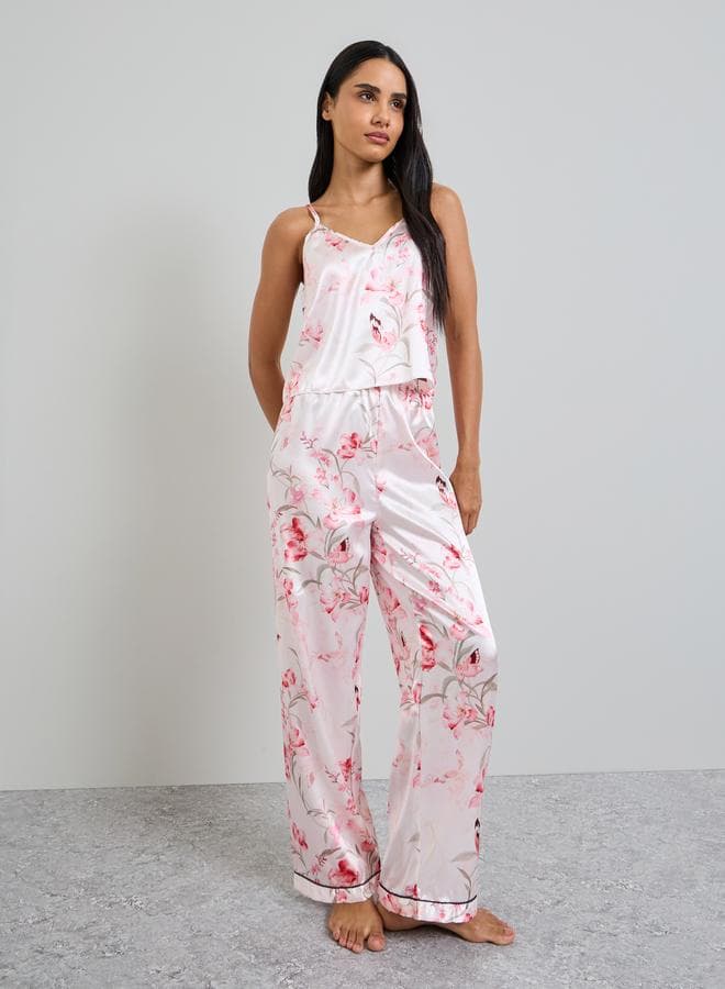 Light Pink Floral Print Cami and Pyjama Set