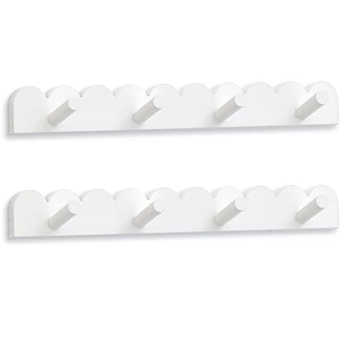 Leinuosen 2 Pack Scalloped Coat Rack Wall Mount Cute Nursery Wall Hook 16 Inch 8 Hooks Wood Backpack Hanger for Toddler Kids Clothes Hat Towel Keys Bathroom Classroom Playroom Nursery Decor