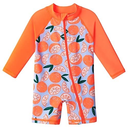XFGIRLS Baby/Toddler Girls Swimsuit Long Sleeve One-Piece Bathing Suit Rash Guard for Kids 3-4 Years, Lemon