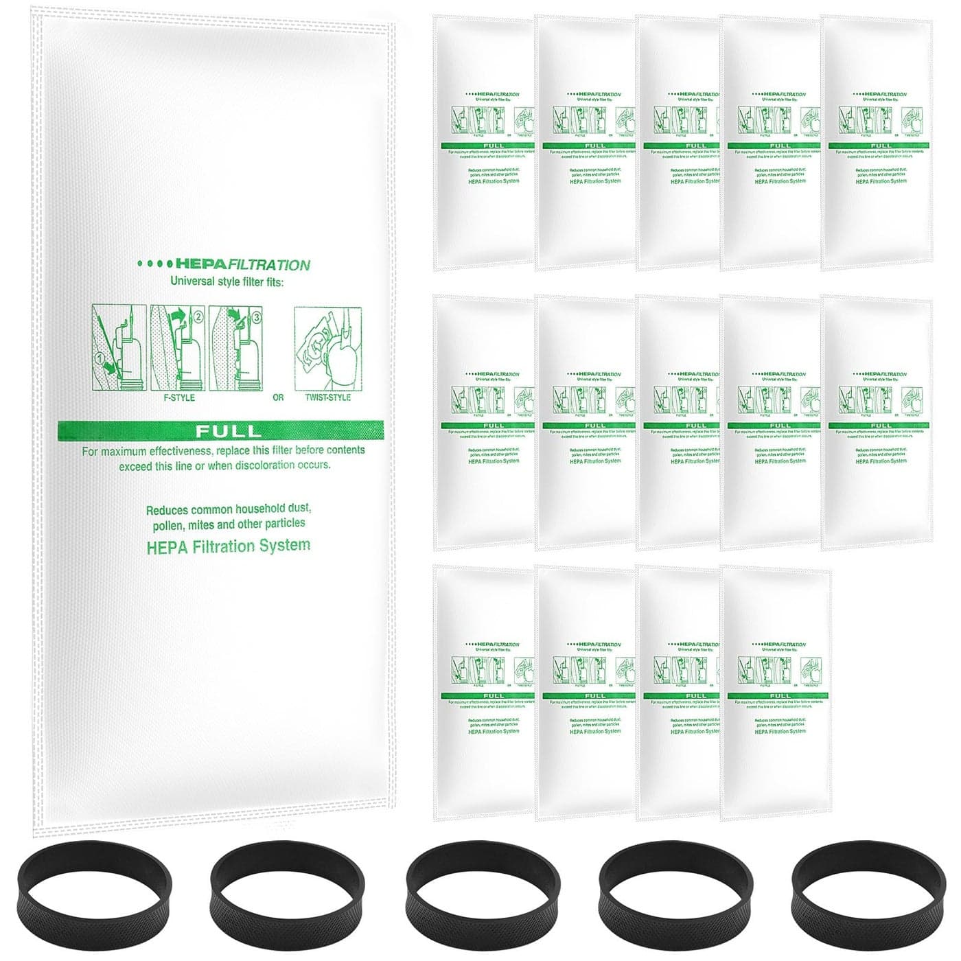 15 5 Pack Compatible with Vacuums 204811 Micron Magic Hepa Filter Plus Bags Universal Hepa Cloth Bags and Belts 301291 for FStyle and TwistStyle and All Models Generation 4 Sentria II