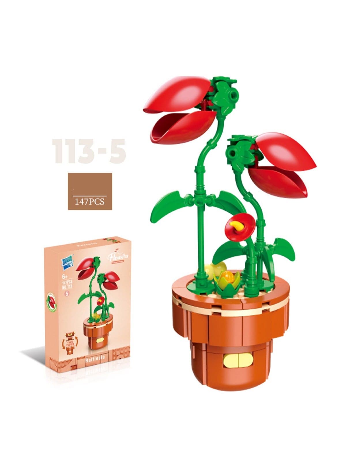 DIY Mini Flower Pot Plant Building Block Toys, Colorful and Cute Small Bonsai Plant Basket, Creative Plant Series Home Office Decoration Desktop Accessories Birthday Gift (Piranha Plant 147pcs)