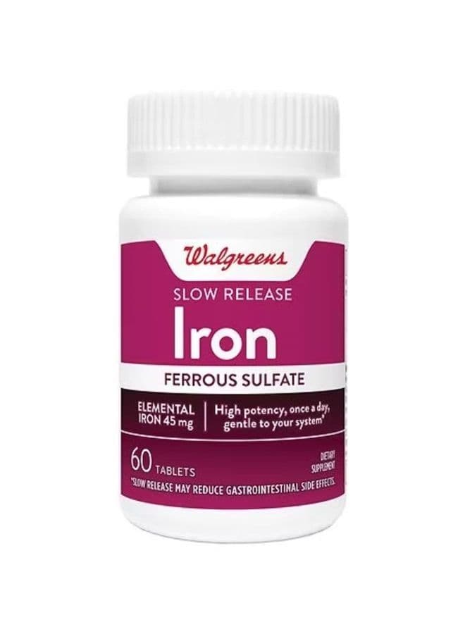 Iron Slow Release High Potency Ferrous Sulfate 45mg, Tablets, 60 ea
