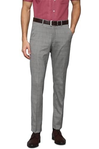 Men Grey Slim Fit Check Flat Front Formal Trousers