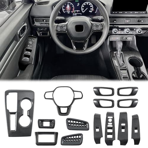 Fancemot 14 Pcs Carbon Fiber Interior Kit Compatible with 2022-2026 11th Gen Honda Civic, AC Air Vent Cover Steering Wheel Cover Gear Shift Panel Cover Inner Door Handle Cover