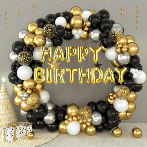 Birthday Decorations Set 161 Pcs - Black Gold Silver Party Balloons Kit with Confetti Balloons & Happy Birthday Banner for Boys Girls Adults Birthday Party Supplies Celebration Decorations