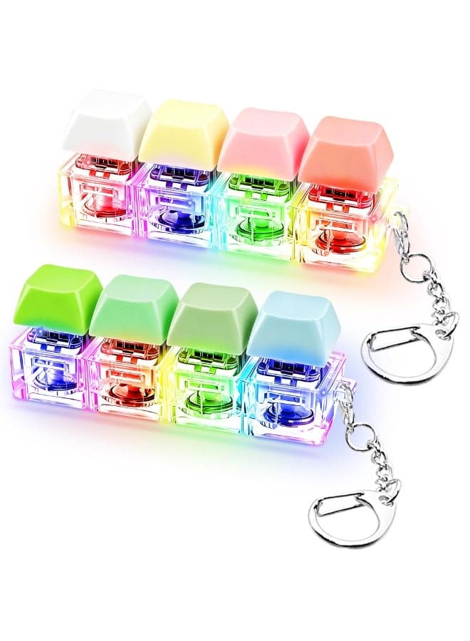 2 PCS Glow Keyboard Fidget Toy, Keyboard Fidget with LED Light Keychain Keyboard Decompression Button Finger Clicker Toys, Button Stress Relief Fidget Gifts for Kids Adults (Pink Yellow White Green)