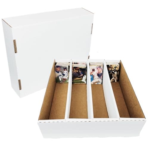 Max Protection 4 Row Trading Card Storage Box 3200 ct Storage Box for Sports Gaming Baseball Cards Durable White Corrugated Bulk Card Organizer Boxes 200 lb Made in USA 3 Boxes