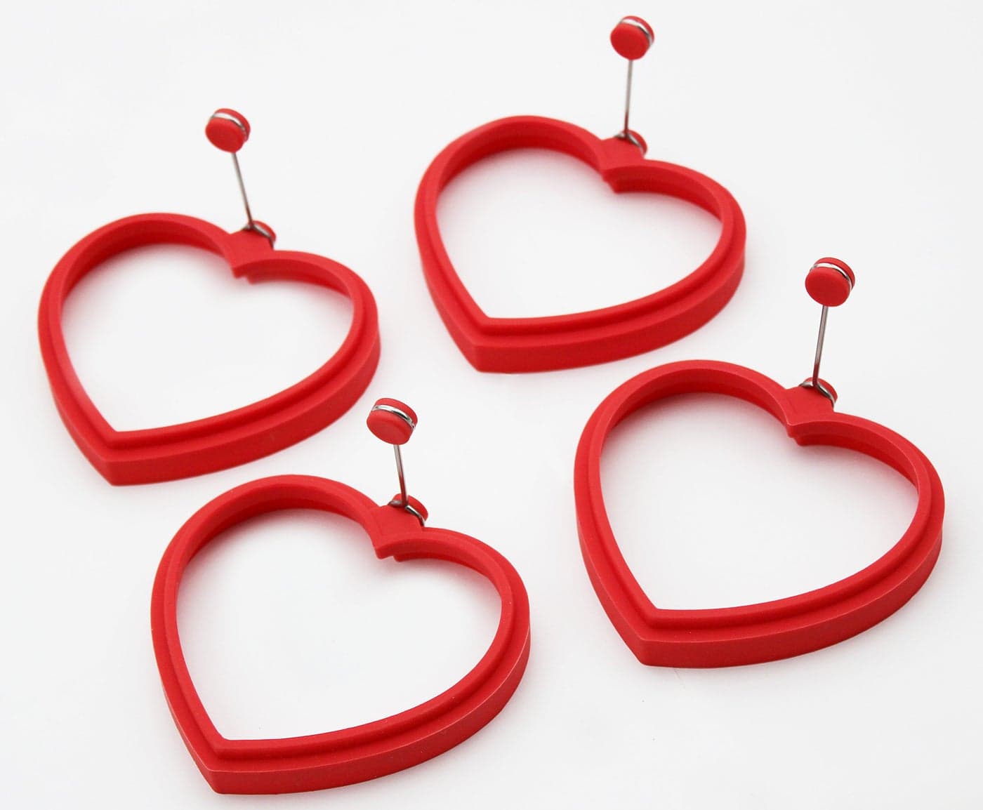 Heart-Shaped Egg and Pancake Ring Mold, Reusable Silicone, Red - Perfect Shapes for Kids' Breakfast (4 Pack)