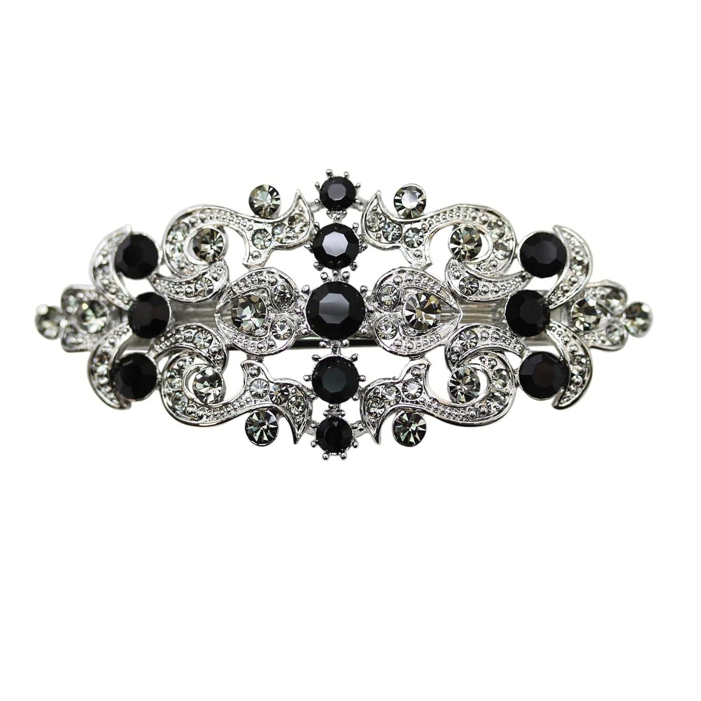 Faship Gorgeous Black Rhinestone Crystal Floral Barrette